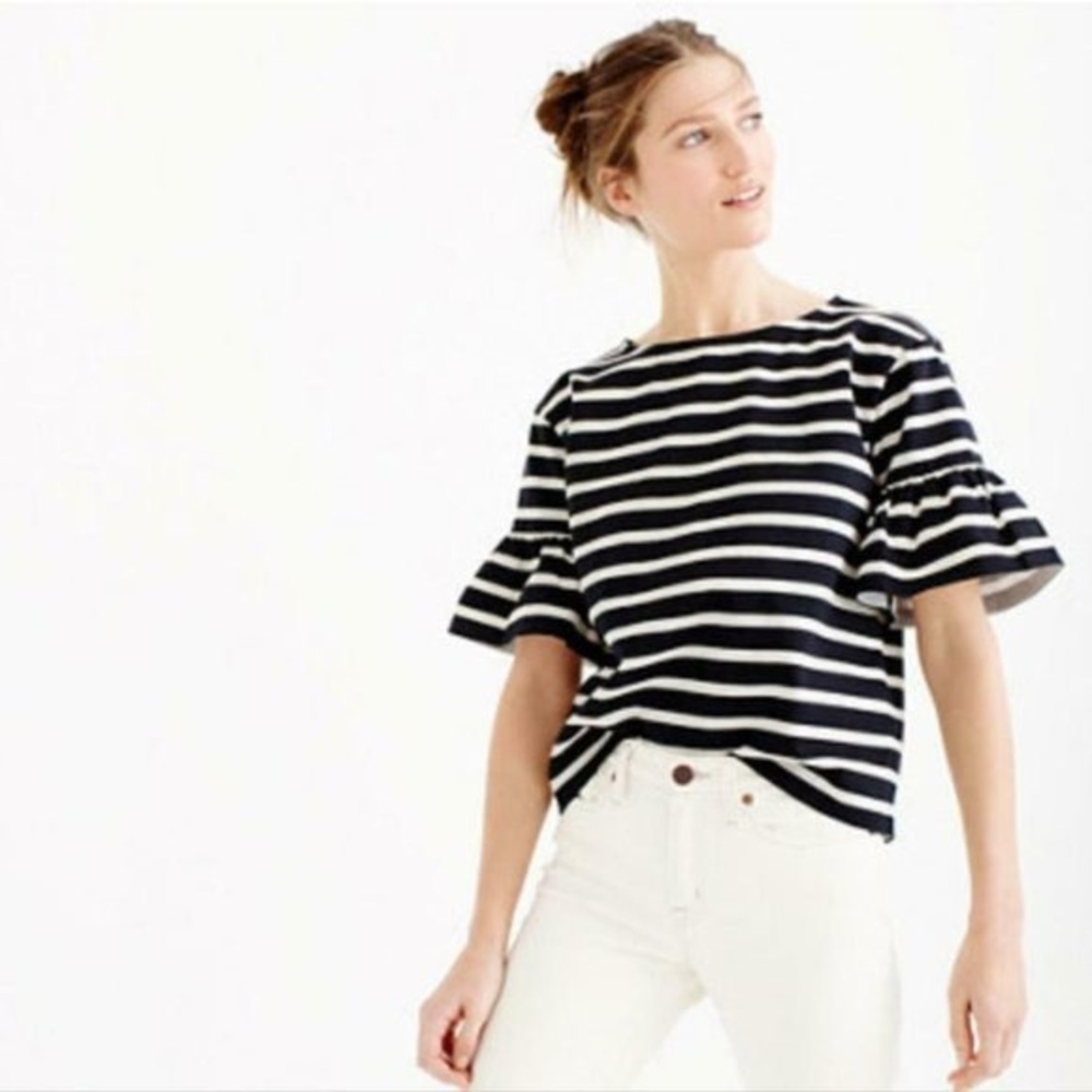 J. Crew Black and White Striped Short Sleeve Tee